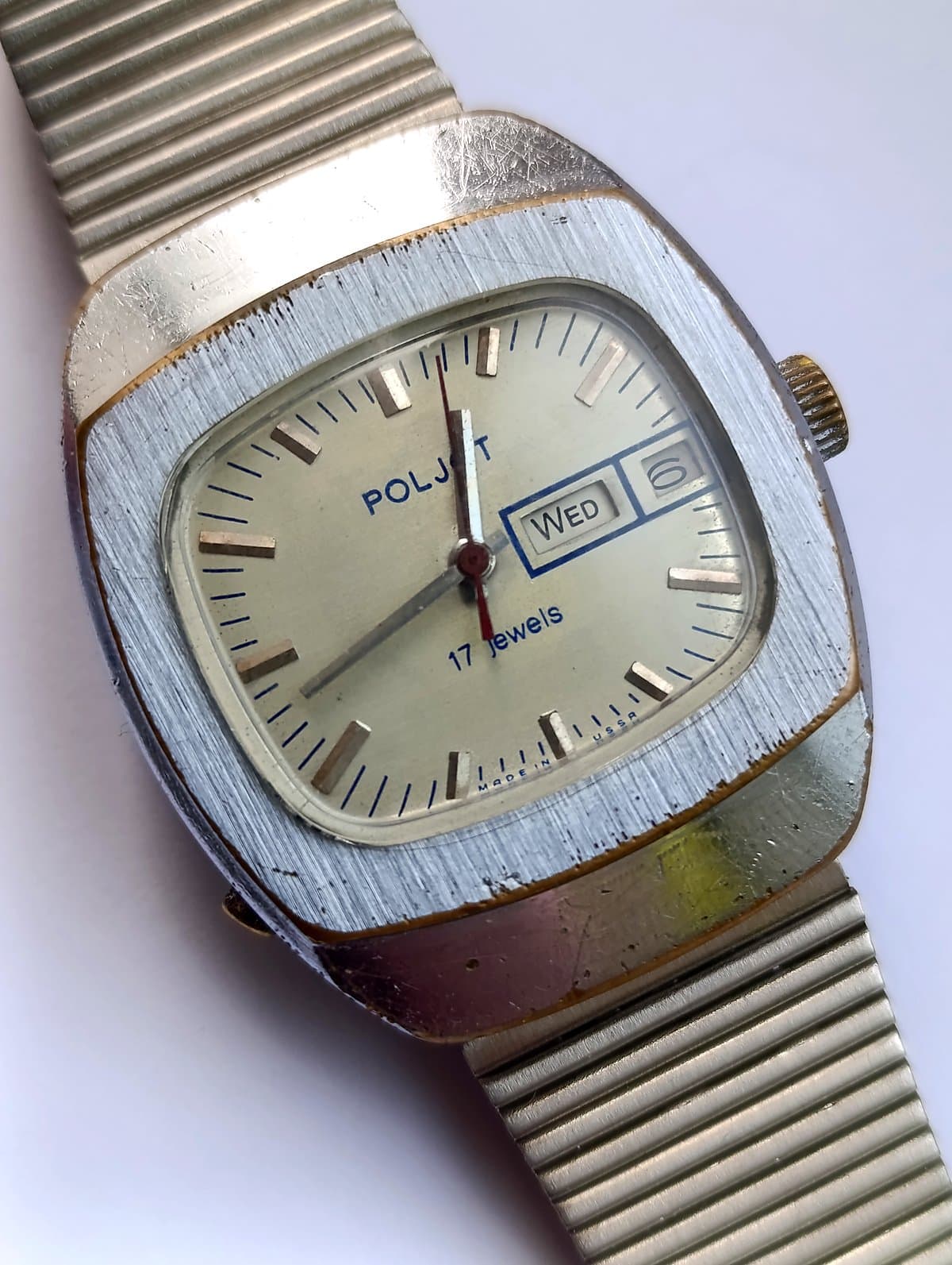 Vintage Poljot 2628.H 1979 USSR Watch Silver Dial NOS ZIM Bracelet – thumbnail 1