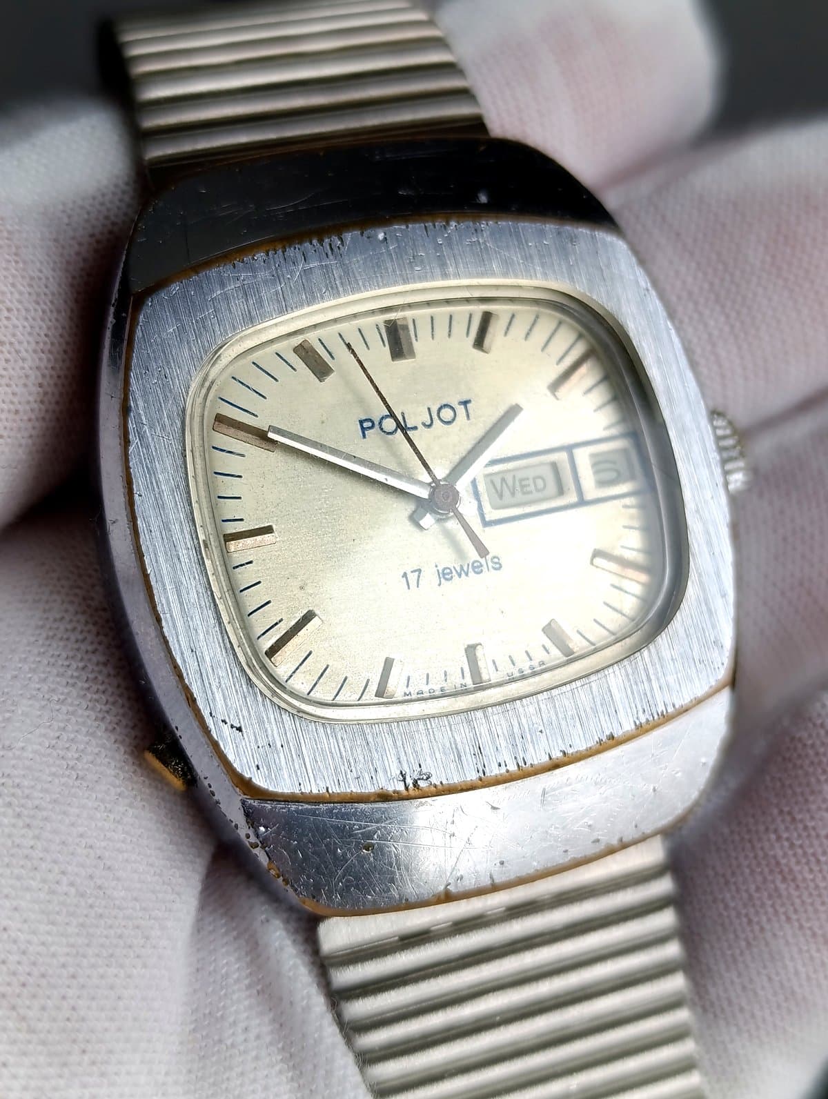 Vintage Poljot 2628.H 1979 USSR Watch Silver Dial NOS ZIM Bracelet – thumbnail 4