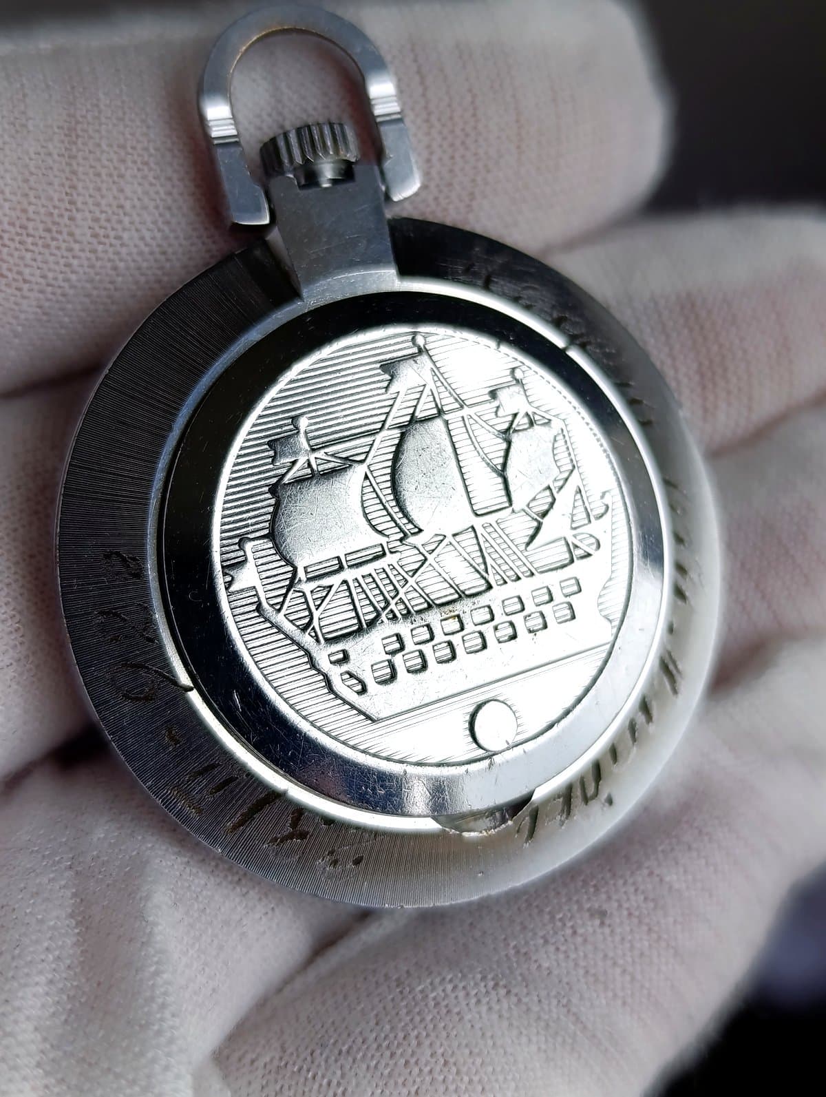 Soviet Raketa Pocket Watch 2609HA Mechanical 19 Jewels Chrome Case Serviced USSR – thumbnail 7