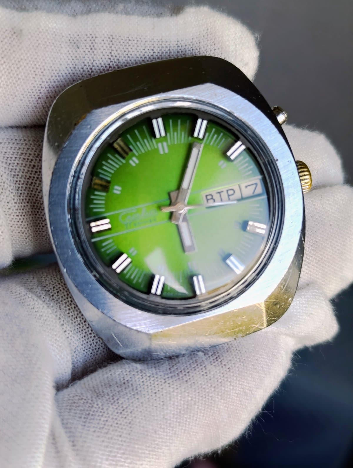 Vintage Slava USSR Automatic Watch 27 Jewels Cal 2427 Day Date Green Dial 1980s – thumbnail 5