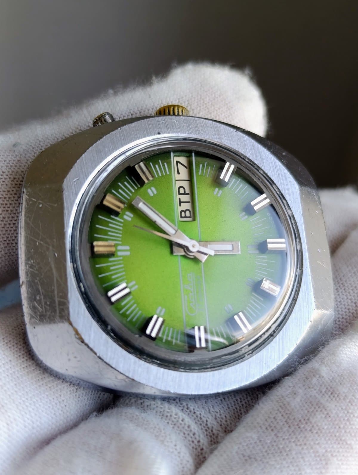 Vintage Slava USSR Automatic Watch 27 Jewels Cal 2427 Day Date Green Dial 1980s – thumbnail 10