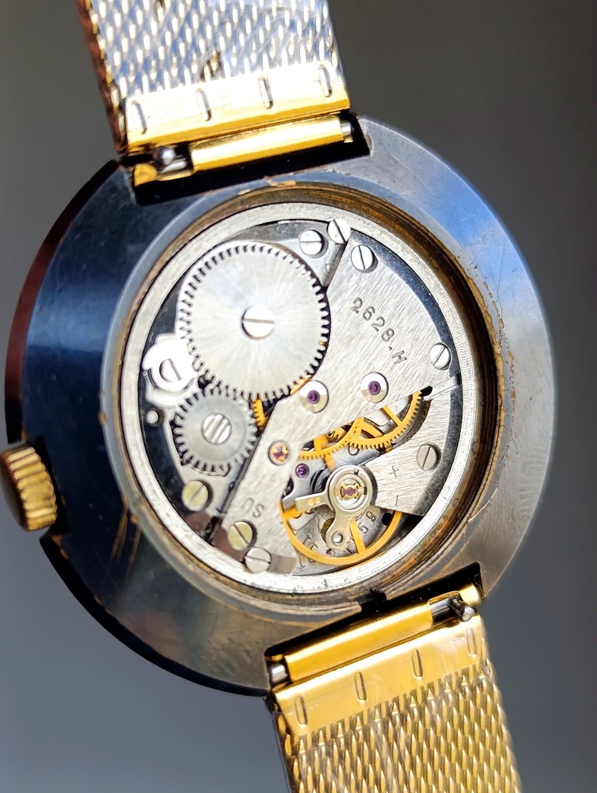 Vintage Raketa UFO Watch 2628H Gold Dial Day Date Soviet USSR 1980s Cheburashka – thumbnail 2