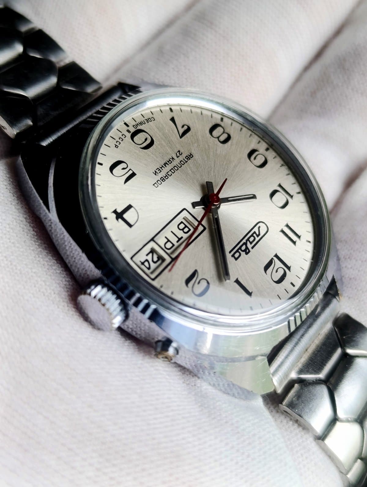 Vintage Slava Automatic Watch 2427 27 Jewels Soviet USSR Day Date – thumbnail 5