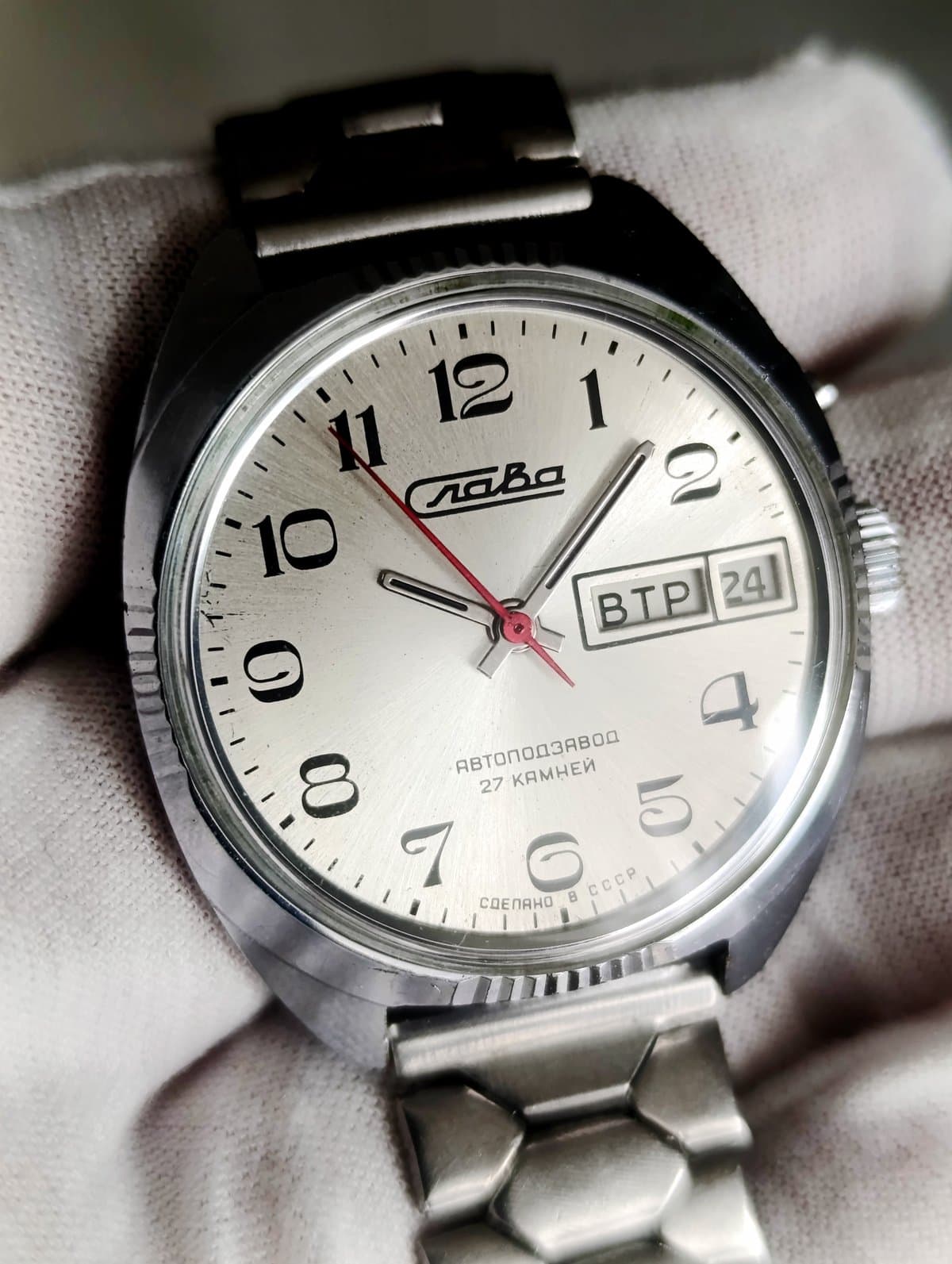 Vintage Slava Automatic Watch 2427 27 Jewels Soviet USSR Day Date – thumbnail 6