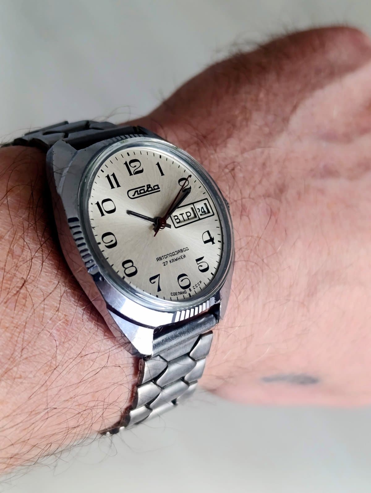 Vintage Slava Automatic Watch 2427 27 Jewels Soviet USSR Day Date – thumbnail 9