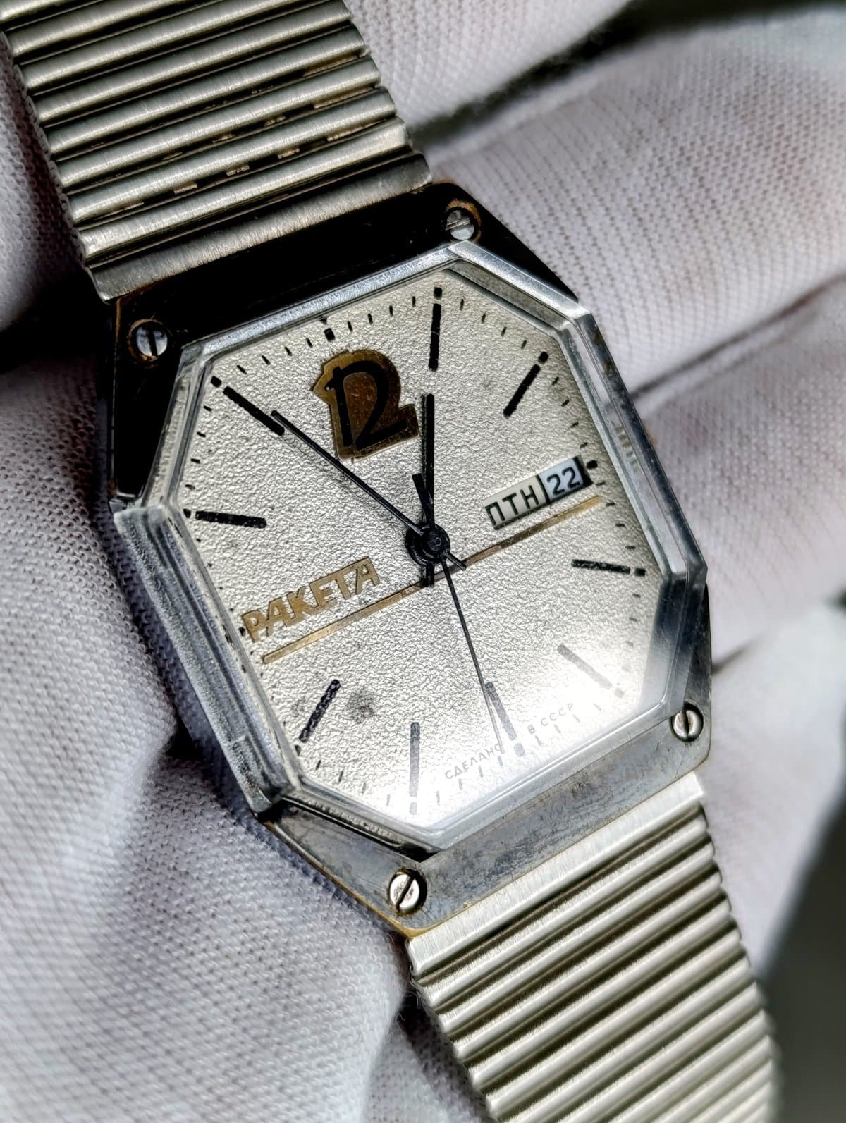 Vintage Raketa Star Wars USSR Watch 2628 Pearl Silver Dial Soviet Watch – thumbnail 6