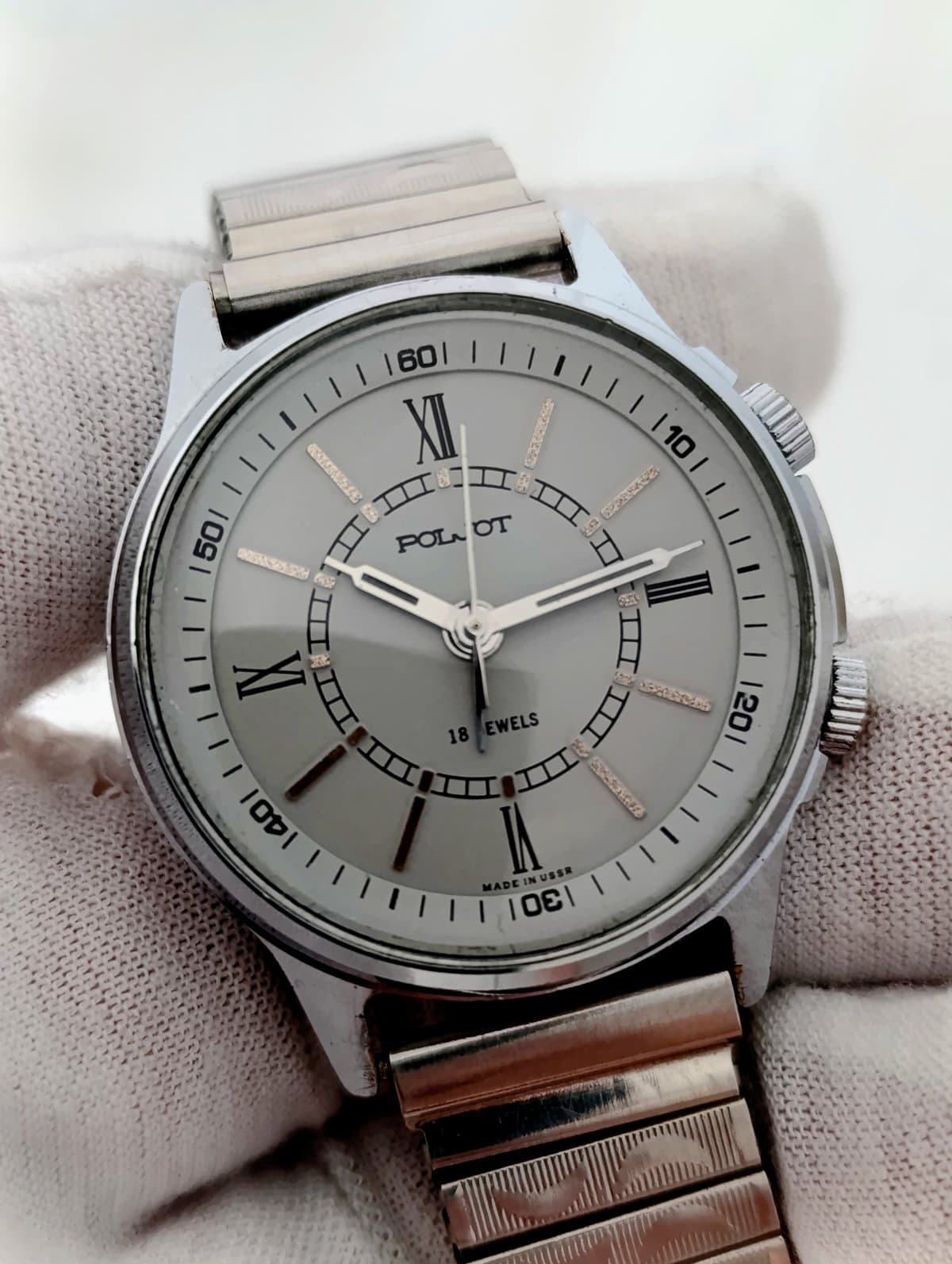 Vintage Poljot Alarm Watch USSR Mechanical 18 Jewels Soviet Wristwatch 1980s – thumbnail 1