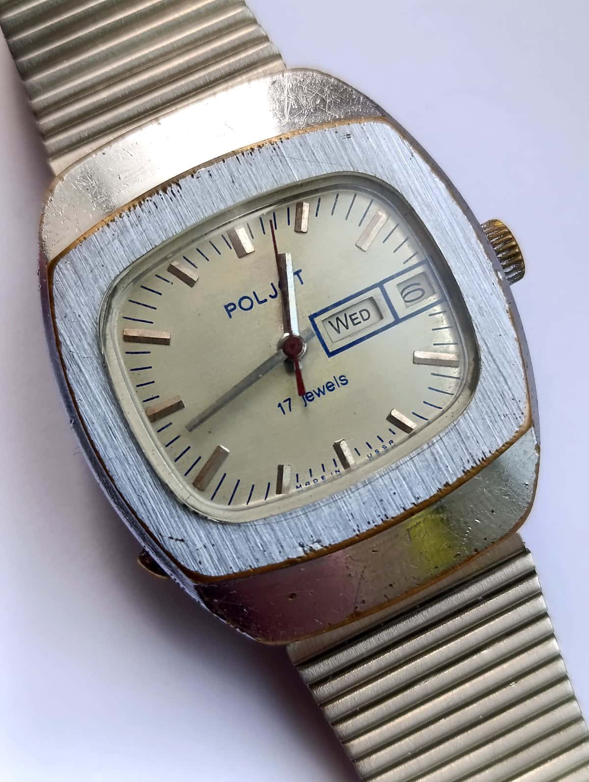 Vintage Poljot 2628.H 1979 USSR Watch Silver Dial NOS ZIM Bracelet