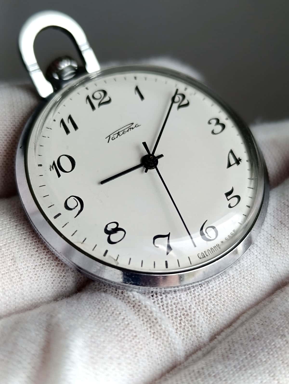 Soviet Raketa Pocket Watch 2609HA Mechanical 19 Jewels Chrome Case Serviced USSR